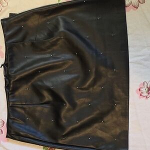 House of Harlow 1960 Black Studded Faux Leather Mini Skirt